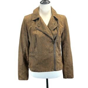 Kut from the Kloth Brown Leopard Jaguar Print Vegan Suede Moto Jacket Women Med